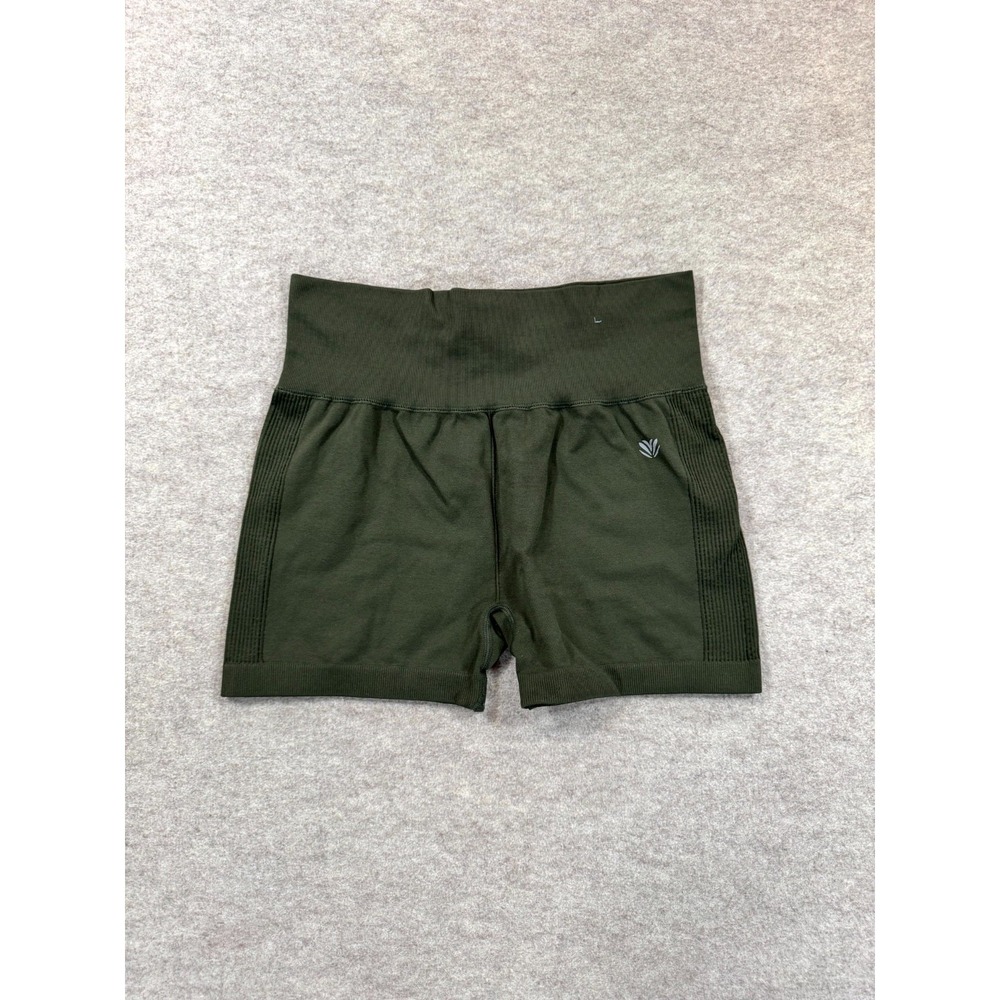 Forever 21 Biker Shorts Womens Green High Waisted Logo Stretch Casual Size M